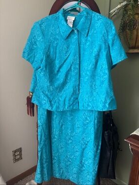 Koret Turquoise Brocade Two-Piece Skirt Suit